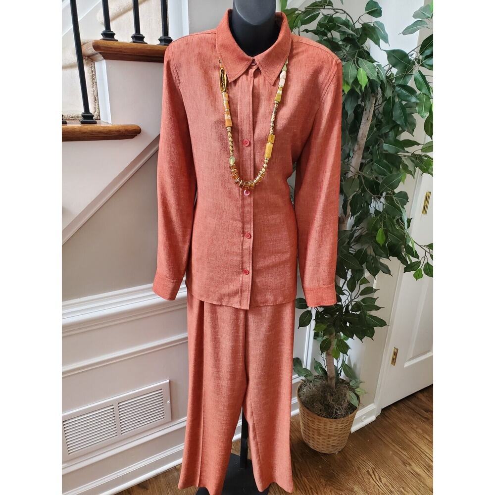 Doncaster Orange Polyester Rayon Long Sleeve Collared Shirt & Pant 2 Pc Suit 12